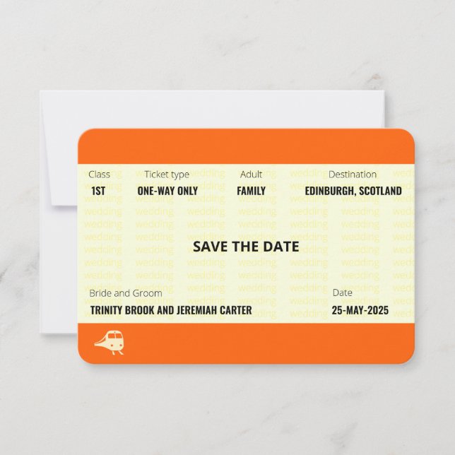 Invitación Ticket de tren | Boda Salva la Familia de Fechas (Anverso)