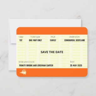 Invitación Ticket de tren   Boda Salva la Familia de Fechas