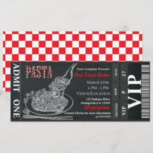 Invitación Ticket para Cena de Pasta VIP Rústica