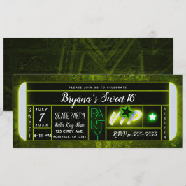 Invitación Ticket para Fiesta de Cumpleaños con Luz Verde y N