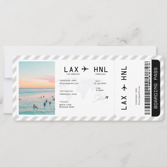 Invitación Ticket Plane Surprise Trip Travel Boarding Pass (Anverso)
