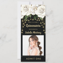 Invitación Ticket Quinceañera con luz blanca de cuerda de oro