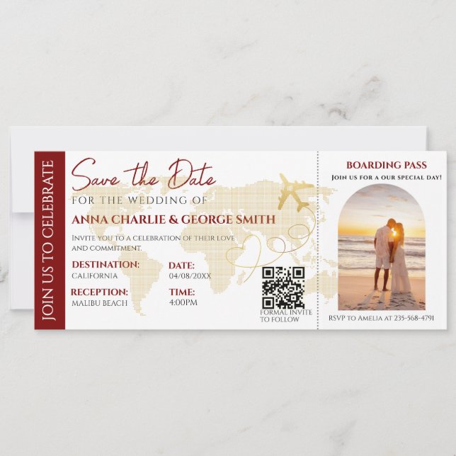 Invitación Ticket Save The Date With Photo boda (Anverso)