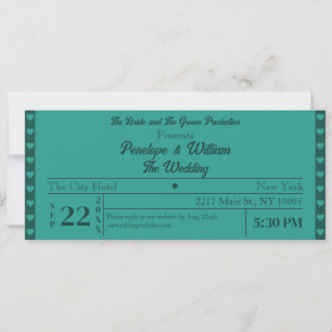Invitación Ticket Simple Retro Style Green Boda