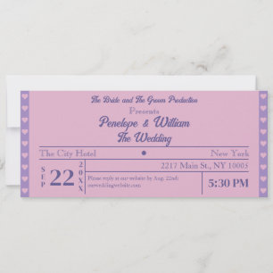 Invitación Ticket Simple Retro Style Purple Boda