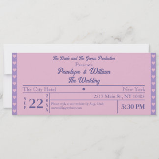 Invitación Ticket Simple Retro Style Purple Boda