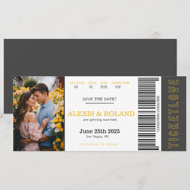 Invitación Ticket VIP 1 Foto Guardar la fecha (Anverso / Reverso)