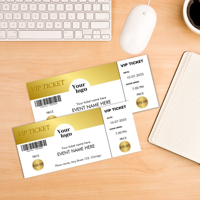 Invitación Ticket VIP Golden Corporate Logo (VIP Event Ticket Golden Corporate Logo Invitation)