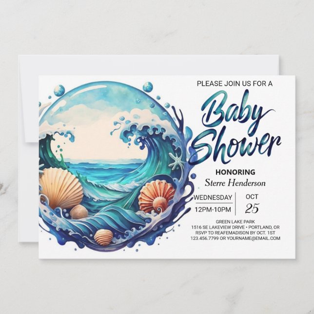 Invitación Tidal Beach Baby Shower (Anverso)