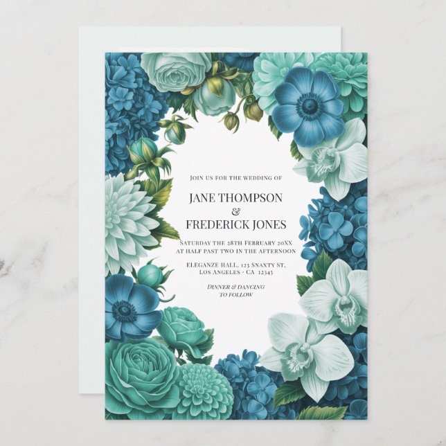 Invitación Tidal Blue, Seafoam Drift & Cloud Mint Wedding (Anverso / Reverso)