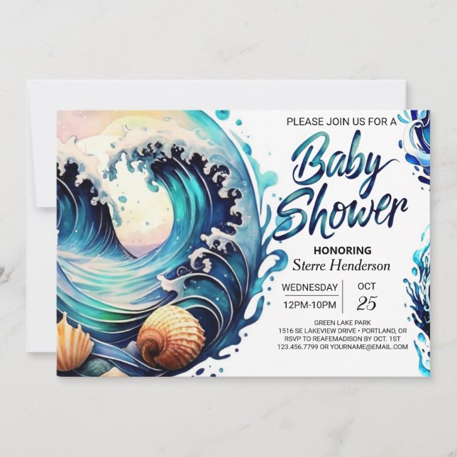 Invitación Tidal Blue Water Baby Shower (Anverso)