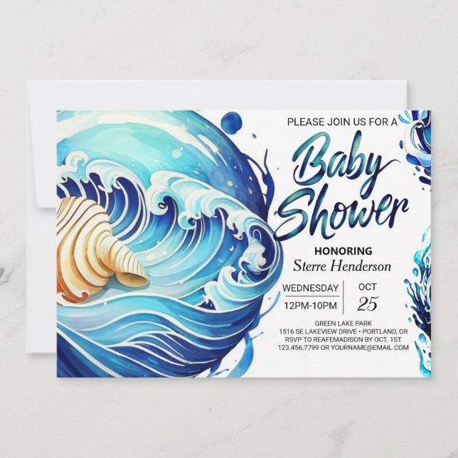 Invitación Tidal Coastal Waves Baby Shower (Anverso)