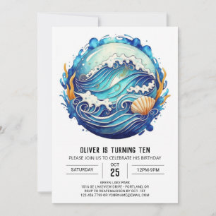 Invitación Tidal Watercolor Waves Niños Cumpleaños