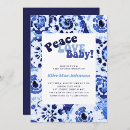 Invitación Tie Dye Blue Shibori Peace Love Baby Shower