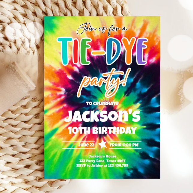 Invitación Tie Dye Fiesta Hippy Colores Brillantes Niño Cumpl (Subido por el creador)