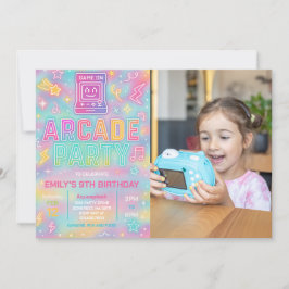 Invitación Tie Dye Neon Glow Arcade Fiesta de cumpleaños Foto