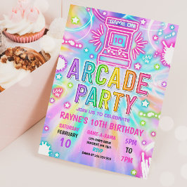 Invitación Tie Dye Neon Retro Arcade Fiesta de cumpleaños