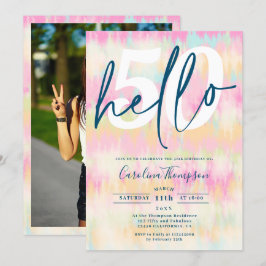 Invitación Tie dye unicornio arcoíris color pastel foto hola