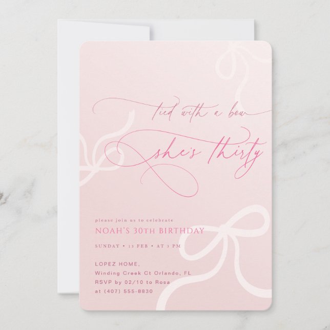 Invitación Tied With a Bow Ribbon Girls 30th Birthday (Anverso)