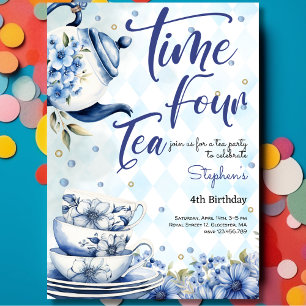 Invitación Tiempo cuatro té, cuarto cumpleaños para los niños