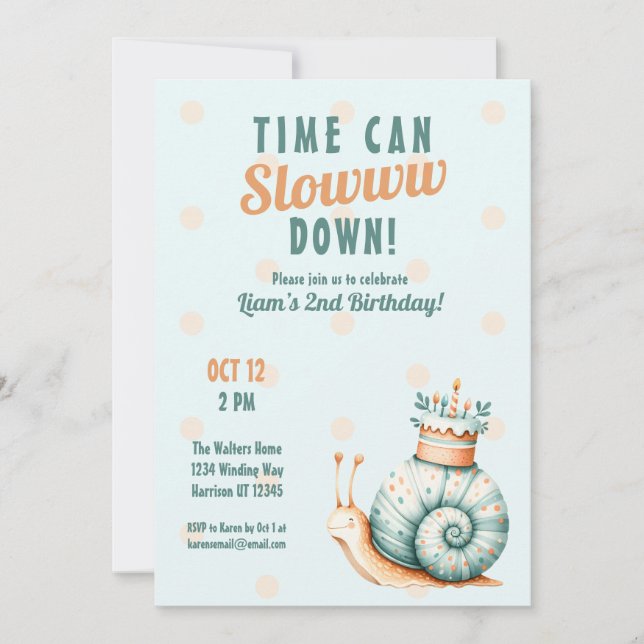 Invitación Tiempo de caracol de Woodland Cute Vuelos Cumpleañ (Anverso)
