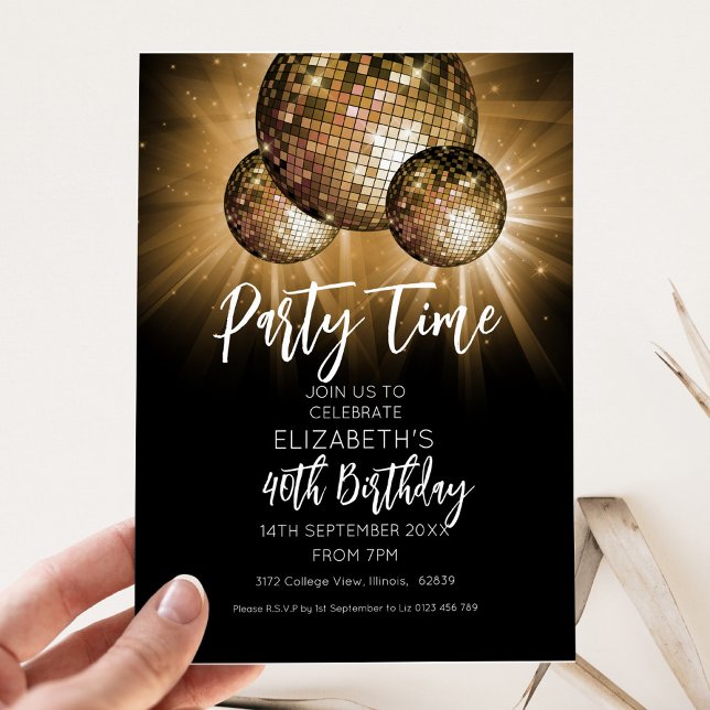 Invitación Tiempo de Fiesta de bolas de purpurina (Subido por el creador)
