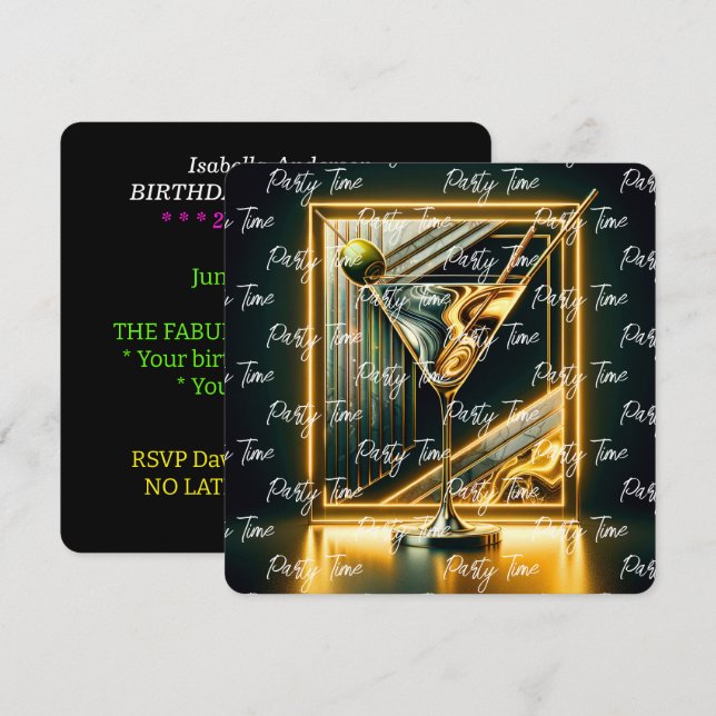 Invitación Tiempo de Fiesta popular neón personalizado (Anverso / Reverso)