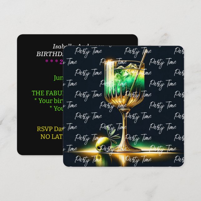 Invitación Tiempo de Fiesta Popular Neon Personalizado (Anverso / Reverso)