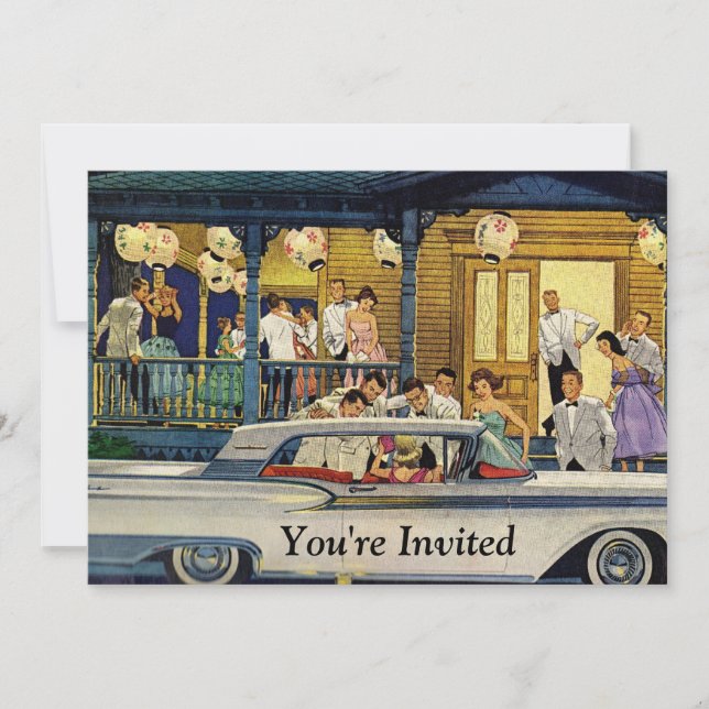 Invitación Tiempo de Fiesta retro (Anverso)