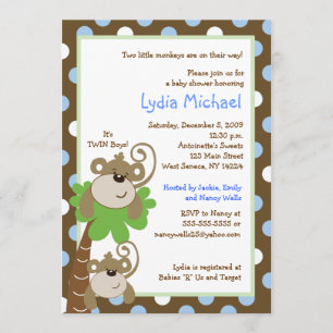 Invitación Tiempo de mono 5x7 TWINS Jungla Baby Shower