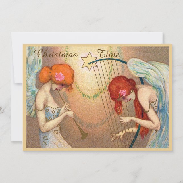 Invitación Tiempo de Navidades de música y ángeles elegantes (Anverso)