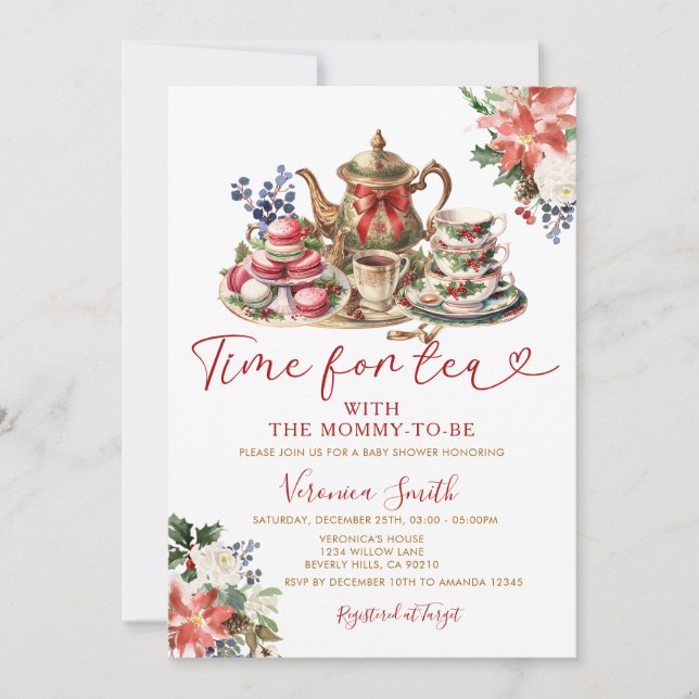 Invitación Tiempo de navidades para el Tea Baby Shower con ma (Anverso)