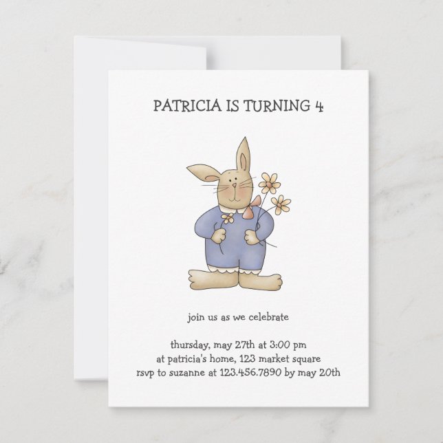 Invitación Tiempo de primavera · Conejito de pascua con las (Anverso)