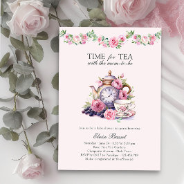 Invitación Tiempo de té con el futuro Baby Shower rosado