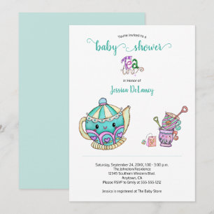 Invitación Tiempo de té corto Baby Shower Verde azulado