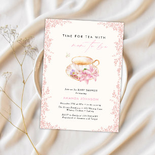 Invitación Tiempo de té rosa pastel para la fiesta de revelac
