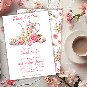 Invitación Tiempo de té vintage floral rosa Ducha de novia