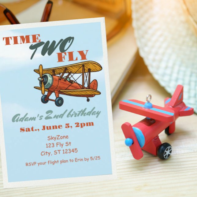 Invitación Tiempo DOS Volar, Avión 2do cumpleaños (Subido por el creador)