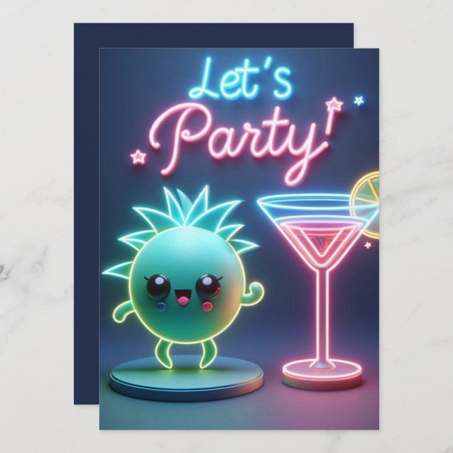 Invitación Tiempo fiesta Neon Green (Anverso / Reverso)