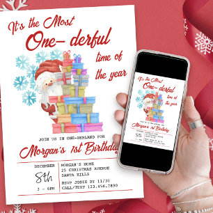 Invitación Tiempo Maravilloso del Año Cumpleaños 1 Navidad