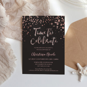 Invitación "Tiempo para celebrar" Rosa Dorado Gris Simple Ele