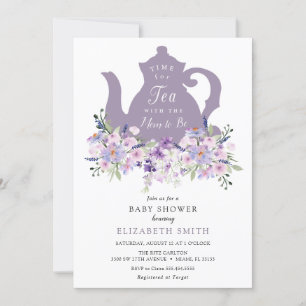 Invitación Tiempo para el Baby Shower de Tea Purple Lavender
