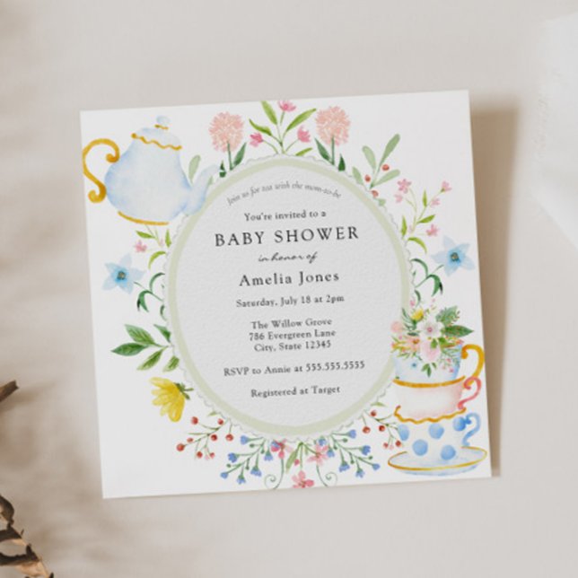 Invitación Tiempo para el Baby Shower de Tea Wildflower (Subido por el creador)