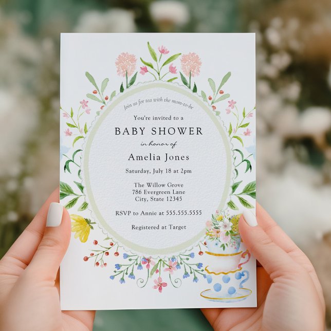 Invitación Tiempo para el té de la flor silvestre Baby Shower (Subido por el creador)