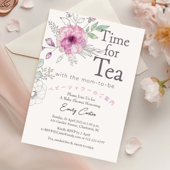 Invitación Tiempo para el té Rosa de Baby Shower Floral Whims (Subido por el creador)