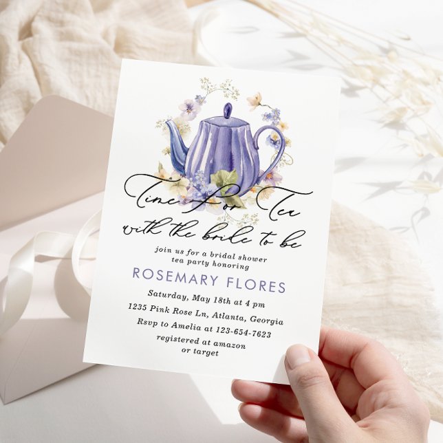 Invitación Tiempo Para El Tea Morado Floral Bridal Shower (Subido por el creador)
