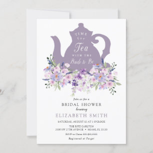 Invitación Tiempo para la ducha de novia del té morado
