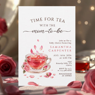 Invitación Tiempo para taza de té de vidrio rosas rosadas bab