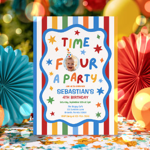 Invitación Tiempo para una fiesta Cumpleaños colorido niño 4