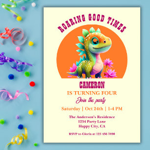 Invitación Tiempos buenos, dinosaurios, fiesta de cumpleaños 